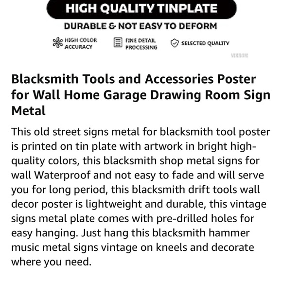 Man Cave Faux Vintage Metal Sign 8’x12 blacksmith tools for workshop/game room - Picture 7 of 11